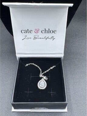 Cate & Chloe Isabel Teardrop Pendant Necklace Cubic Zirconia Silver Cable New